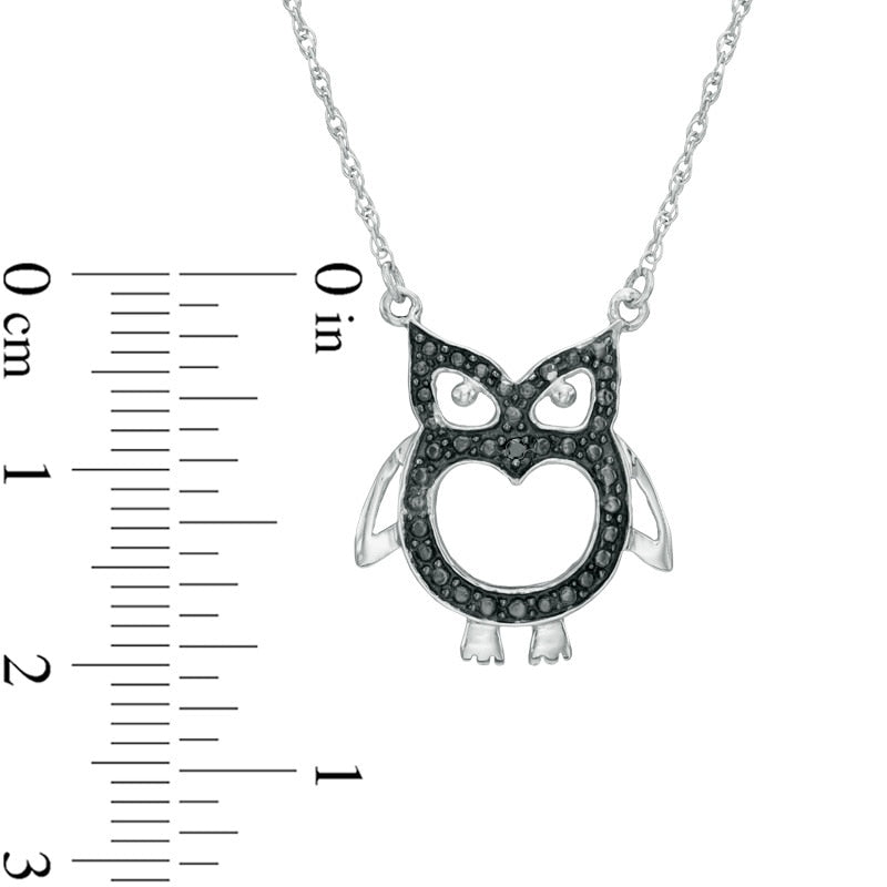 Enhanced Black Natural Diamond Accent Owl Outline Necklace in Sterling Silver with Beaded Black Rhodium