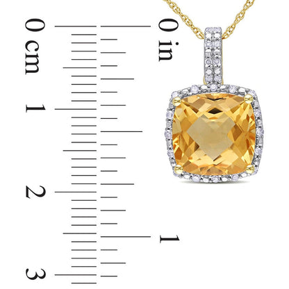 10.0mm Cushion-Cut Citrine and 0.1 CT. T.W. Natural Diamond Frame Pendant in 10K Yellow Gold - 17