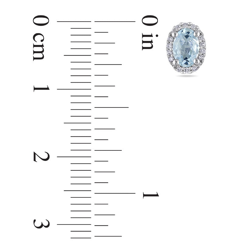 Oval Aquamarine and Diamond Accent Frame Stud Earrings in 10K White Gold