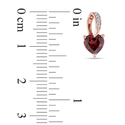 6.0mm Heart-Shaped Garnet and Diamond Accent Stud Earrings in 10K Rose Gold