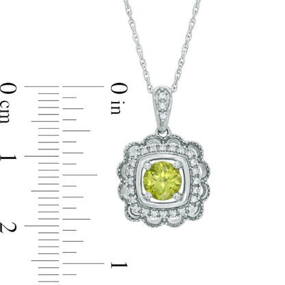 5.0mm Peridot and 0.1 CT. T.W. Natural Diamond Frame Square Pendant in Sterling Silver