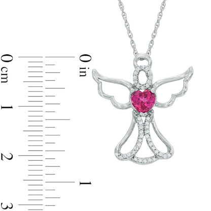 5.0mm Heart-Shaped Lab-Created Ruby and 0.13 CT. T.W. Diamond Angel Pendant in Sterling Silver
