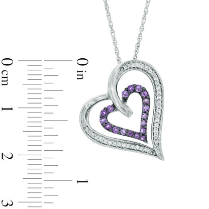 Amethyst and 0.17 CT. T.W. Natural Diamond Double Heart Pendant in Sterling Silver