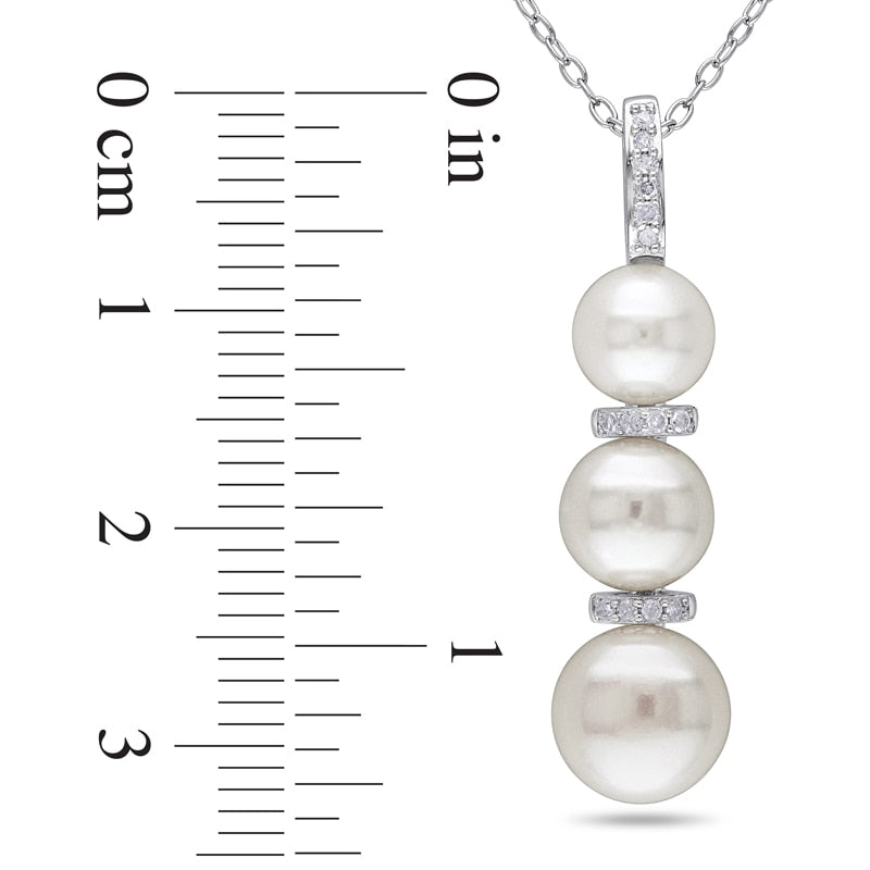 6.0 - 8.5mm Cultured Freshwater Pearl and Natural Diamond Accent Triple Drop Pendant in Sterling Silver