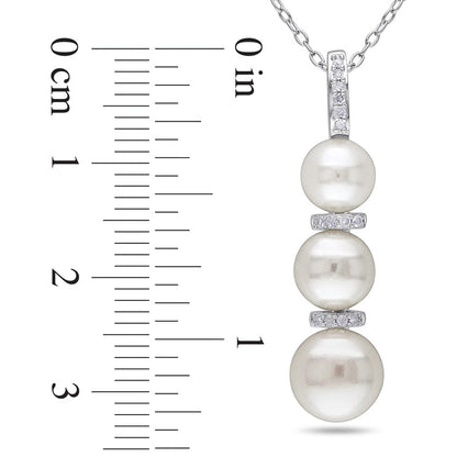 6.0 - 8.5mm Cultured Freshwater Pearl and Natural Diamond Accent Triple Drop Pendant in Sterling Silver