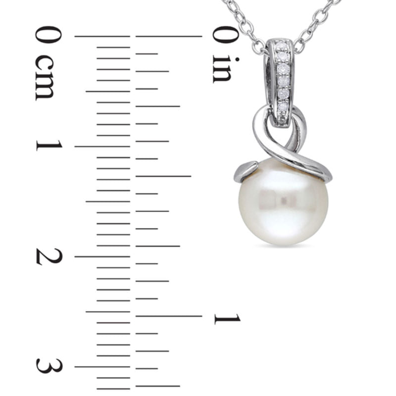 8.0 - 8.5mm Cultured Freshwater Pearl and Natural Diamond Accent Loop Pendant in Sterling Silver