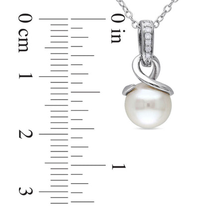 8.0 - 8.5mm Cultured Freshwater Pearl and Natural Diamond Accent Loop Pendant in Sterling Silver