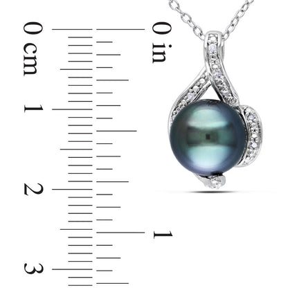 9.0 - 9.5mm Black Cultured Tahitian Pearl and 0.05 CT. T.W. Natural Diamond Pendant in Sterling Silver