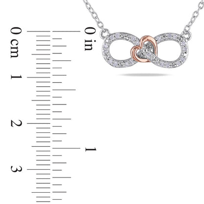 0.1 CT. T.W. Natural Diamond Sideways Infinity with Heart Necklace in Two-Tone Sterling Silver