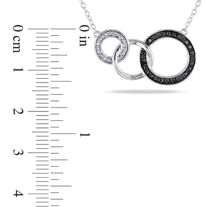 0.1 CT. T.W. Enhanced Black and White Natural Diamond Three Interlocking Circles Necklace in Sterling Silver
