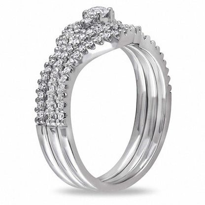 1/2 CT. Diamond Swirl Three Piece Bridal Engagement Ring Set in 14K White Gold