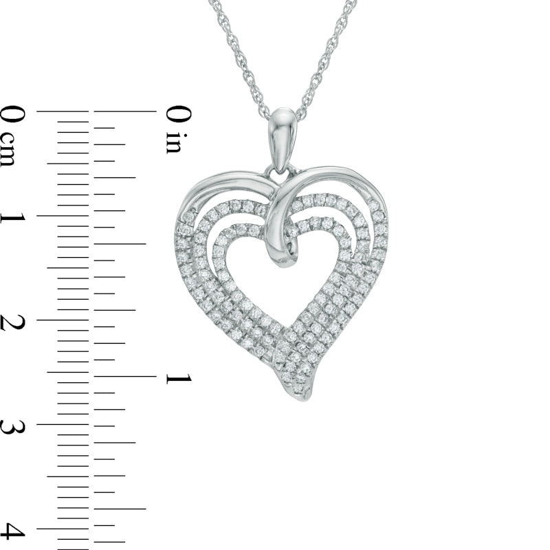 0.5 CT. T.W. Natural Diamond Multi-Row Ribbon Heart Pendant in Sterling Silver