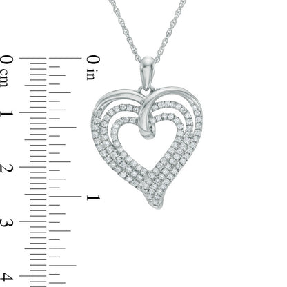 0.5 CT. T.W. Natural Diamond Multi-Row Ribbon Heart Pendant in Sterling Silver