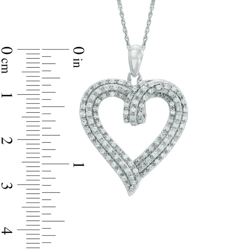 0.5 CT. T.W. Natural Diamond Layered Ribbon Heart Pendant in Sterling Silver