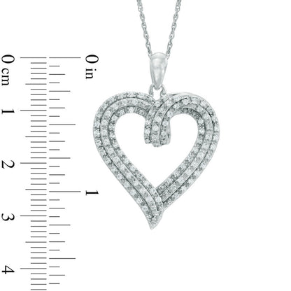 0.5 CT. T.W. Natural Diamond Layered Ribbon Heart Pendant in Sterling Silver