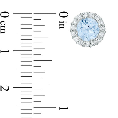 6.0mm Simulated Aquamarine and Lab-Created White Sapphire Frame Stud Earrings in 10K White Gold