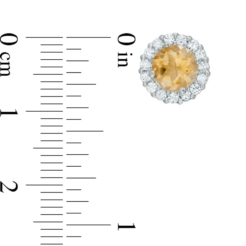 6.0mm Citrine and Lab-Created White Sapphire Frame Stud Earrings in 10K White Gold