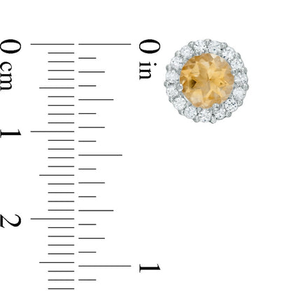 6.0mm Citrine and Lab-Created White Sapphire Frame Stud Earrings in 10K White Gold