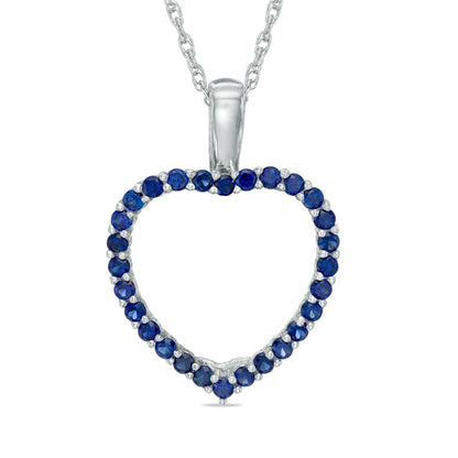 Lab-Created Blue and White Sapphire Interchangeable Double Heart Pendant in Sterling Silver