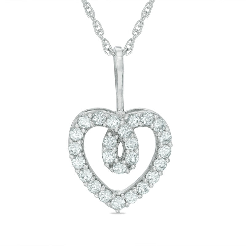 Lab-Created Blue and White Sapphire Interchangeable Double Heart Pendant in Sterling Silver