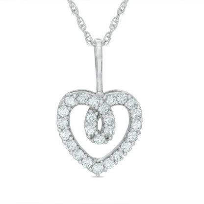 Lab-Created Blue and White Sapphire Interchangeable Double Heart Pendant in Sterling Silver