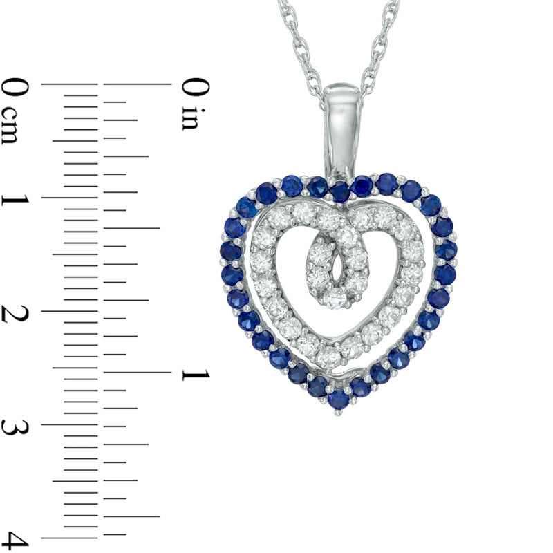 Lab-Created Blue and White Sapphire Interchangeable Double Heart Pendant in Sterling Silver