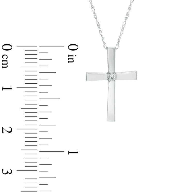 Natural Clarity Enhanced Accent Solitaire Cross Pendant in 10K White Gold