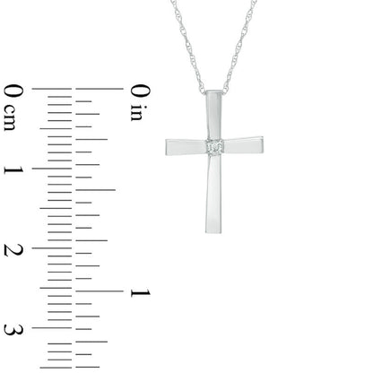 Natural Clarity Enhanced Accent Solitaire Cross Pendant in 10K White Gold