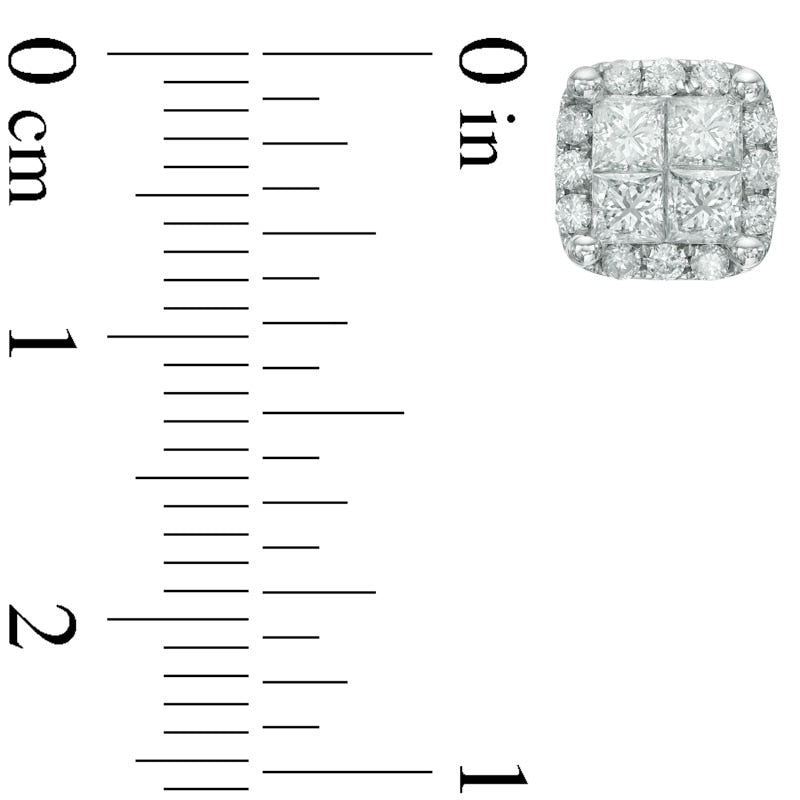 1 CT. T.W. Quad Princess-Cut Diamond Frame Stud Earrings in 14K White Gold