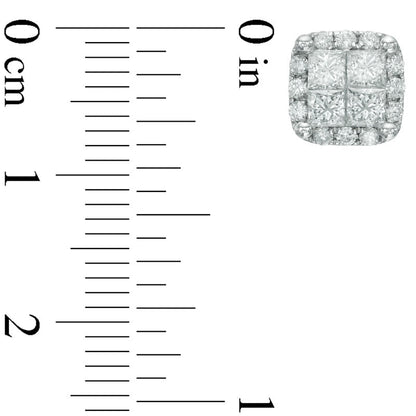 1 CT. T.W. Quad Princess-Cut Diamond Frame Stud Earrings in 14K White Gold