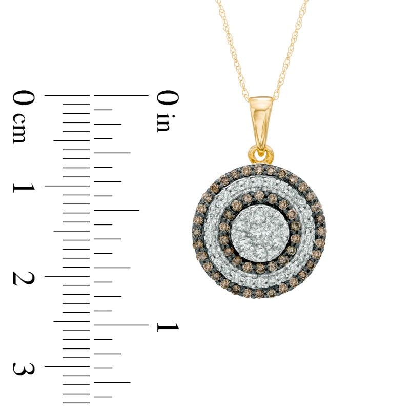 0.75 CT. T.W. Champagne and White Natural Diamond Alternating Frame Pendant in 14K Gold