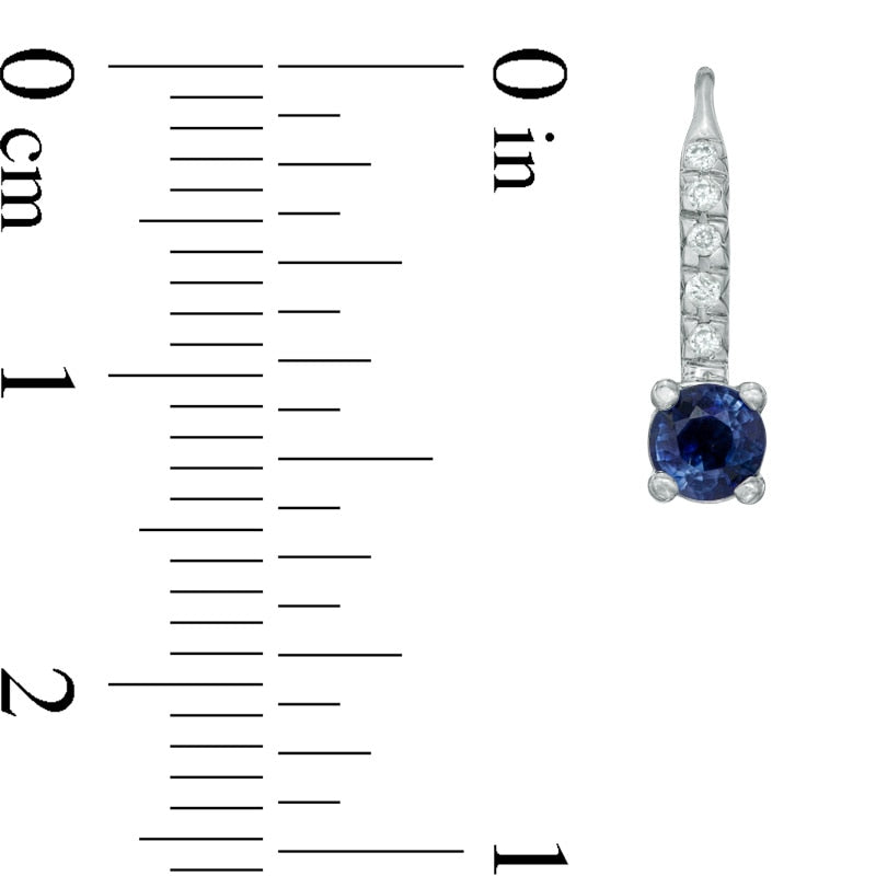 4.0mm Blue Sapphire and 0.1 CT. T.W. Diamond Drop Earrings in 14K White Gold