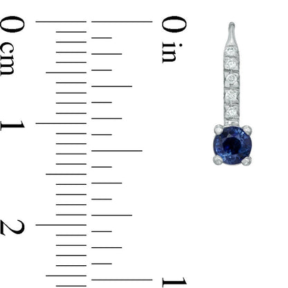 4.0mm Blue Sapphire and 0.1 CT. T.W. Diamond Drop Earrings in 14K White Gold
