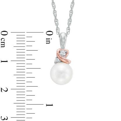 8.0mm Cultured Freshwater Pearl and Lab-Created White Sapphire Heart Pendant in Sterling Silver and 14K Gold Plate