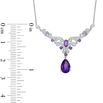 Pear-Shaped Amethyst and Lab-Created White Sapphire Necklace in Sterling Silver - 17