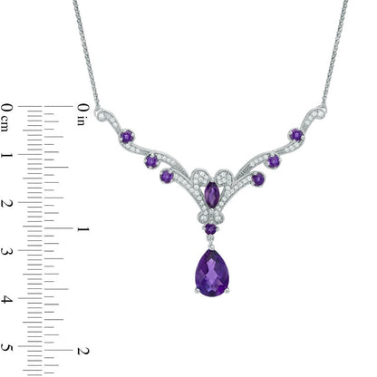 Pear-Shaped Amethyst and Lab-Created White Sapphire Necklace in Sterling Silver - 15