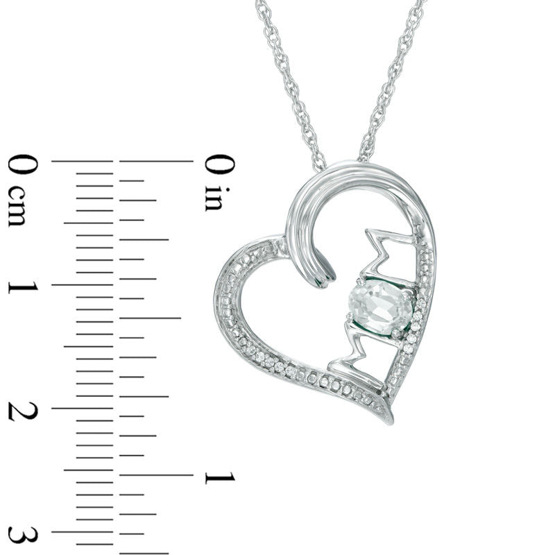 Oval Lab-Created White Sapphire and Diamond Accent MOM" Heart Pendant in Sterling Silver"