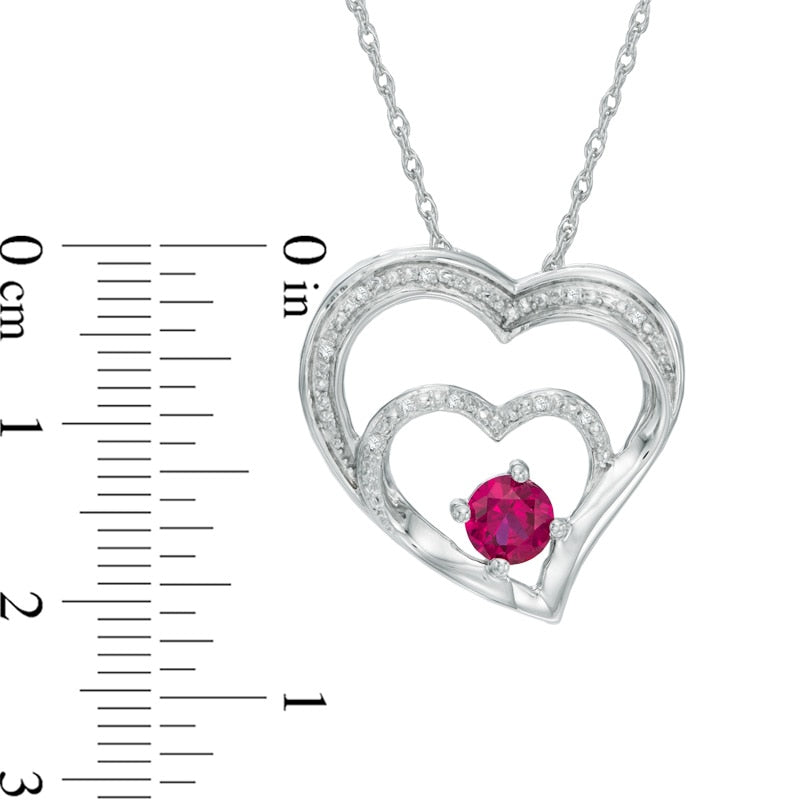 5.0mm Lab-Created Ruby and Diamond Accent Double Heart Pendant in Sterling Silver
