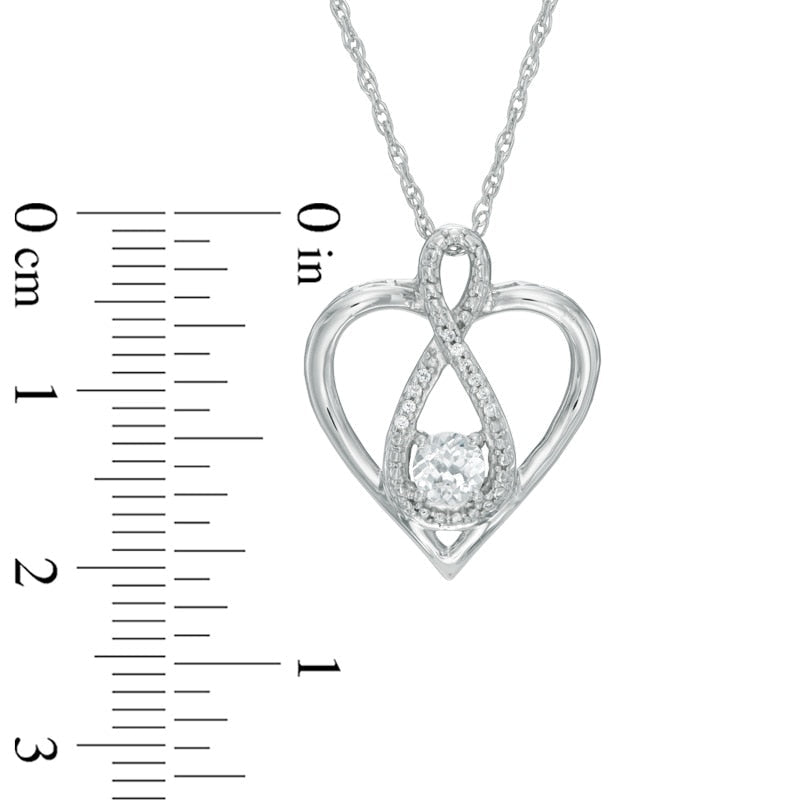 4.0mm Lab-Created White Sapphire and Diamond Accent Infinity Heart with MOM" Pendant in Sterling Silver"