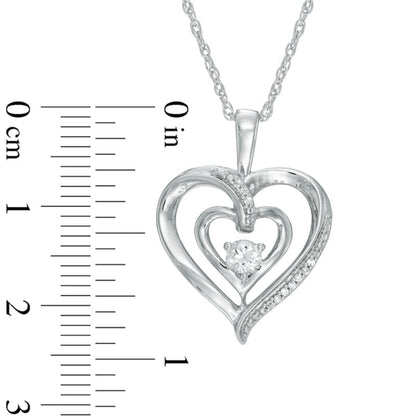 3.5mm Lab-Created White Sapphire and Diamond Accent Double Heart with MOM" Pendant in Sterling Silver"