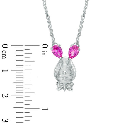 Pear-Shaped Lab-Created Pink Sapphire and Diamond Accent Bunny Rabbit Necklace in Sterling Silver
