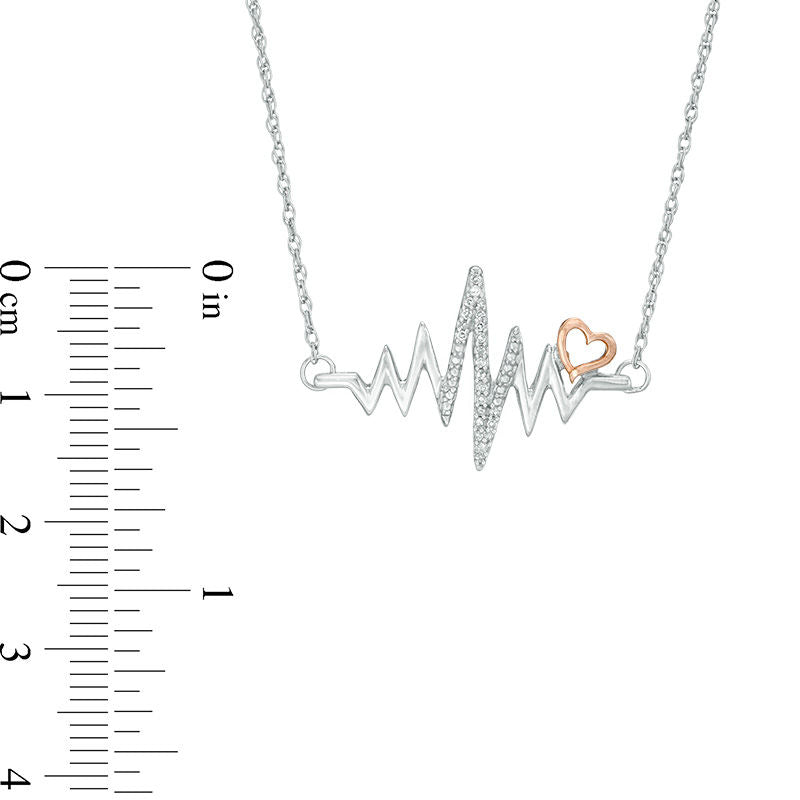 0.07 CT. T.W. Natural Diamond Heartbeat with Heart Necklace in Sterling Silver and 10K Rose Gold