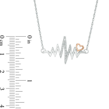 0.07 CT. T.W. Natural Diamond Heartbeat with Heart Necklace in Sterling Silver and 10K Rose Gold