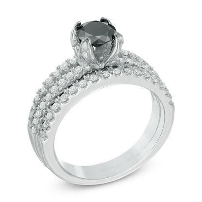 1-1/4 CT. T.W. Enhanced Black and White Diamond Split Shank Bridal Engagement Ring Set in 14K White Gold