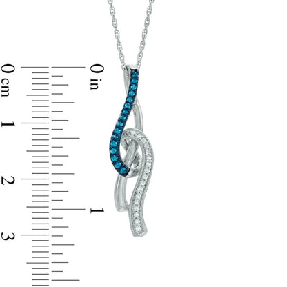 0.17 CT. T.W. Enhanced Blue and White Natural Diamond Ribbon Flame Pendant in Sterling Silver