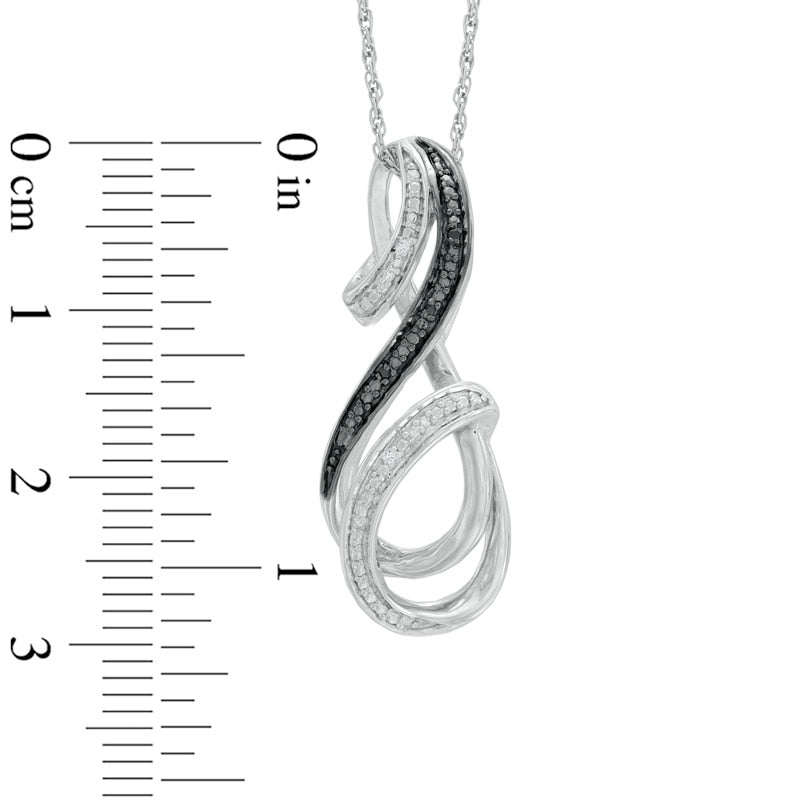 Enhanced Black and White Natural Diamond Accent Beaded Infinity Ribbon Pendant in Sterling Silver