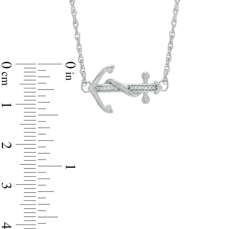 Natural Diamond Accent Sideways Anchor Necklace in Sterling Silver - 17
