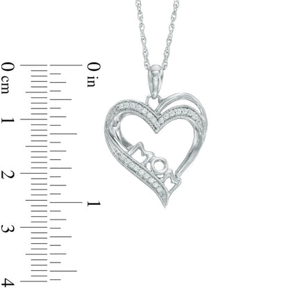 0.1 CT. T.W. Natural Diamond Antique Vintage-Style MOM" Heart Pendant in Sterling Silver"