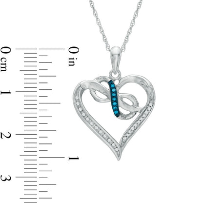 0.1 CT. T.W. Enhanced Blue and White Natural Diamond Heart with Infinity Pendant in Sterling Silver