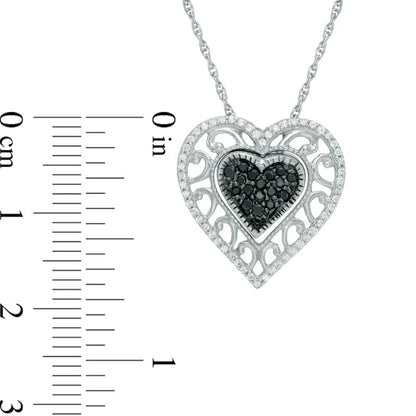 0.25 CT. T.W. Enhanced Black and White Natural Diamond Scroll Heart Pendant in Sterling Silver